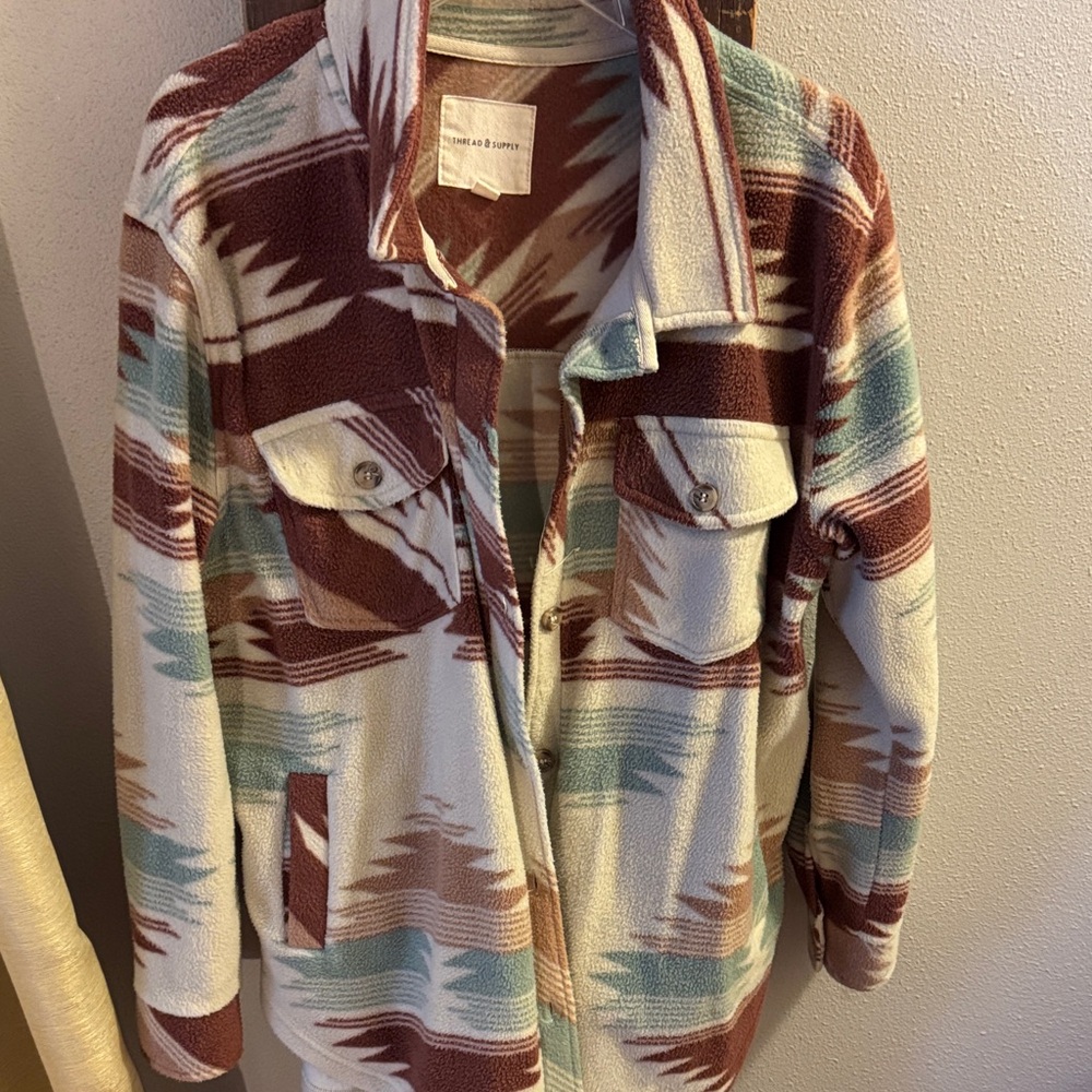 Thread & Supply Tullis Multicolor MAUVE TEAL AZTEC Fleece Jacket - Picture 2 of 5